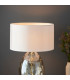 Elin Dimple Table Lamp with Round Shade Champagne Lustre Glass, Satin Brass Plate With Vintage White Fabric, 1x E27
