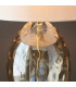Elin Dimple Table Lamp with Round Shade Champagne Lustre Glass, Satin Brass Plate With Vintage White Fabric, 1x E27