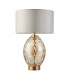 Elin Dimple Table Lamp with Round Shade Champagne Lustre Glass, Satin Brass Plate With Vintage White Fabric, 1x E27