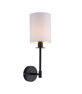 Sancerre Wall Lamp with Shade Matt Black, Vintage White Fabric, 1x E14