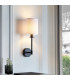 Sancerre Wall Lamp with Shade Matt Black, Vintage White Fabric, 1x E14
