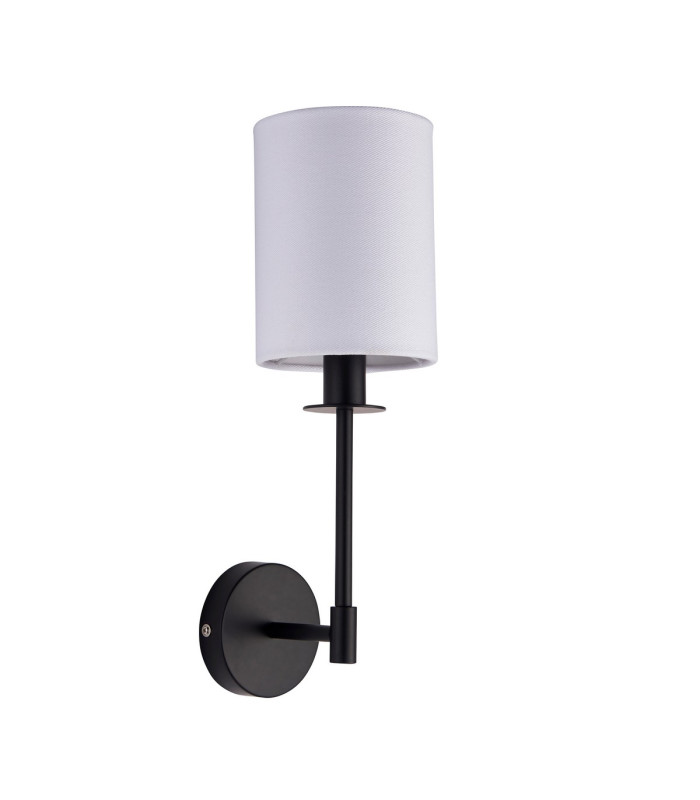 Sancerre Wall Lamp with Shade Matt Black, Vintage White Fabric, 1x E14