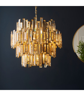 Viviana Pendant Ceiling Light Gold Effect Plate, Champagne Crystal, 15x E14