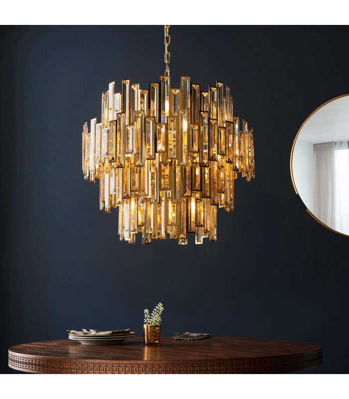 Viviana Pendant Ceiling Light Gold Effect Plate, Champagne Crystal, 15x E14