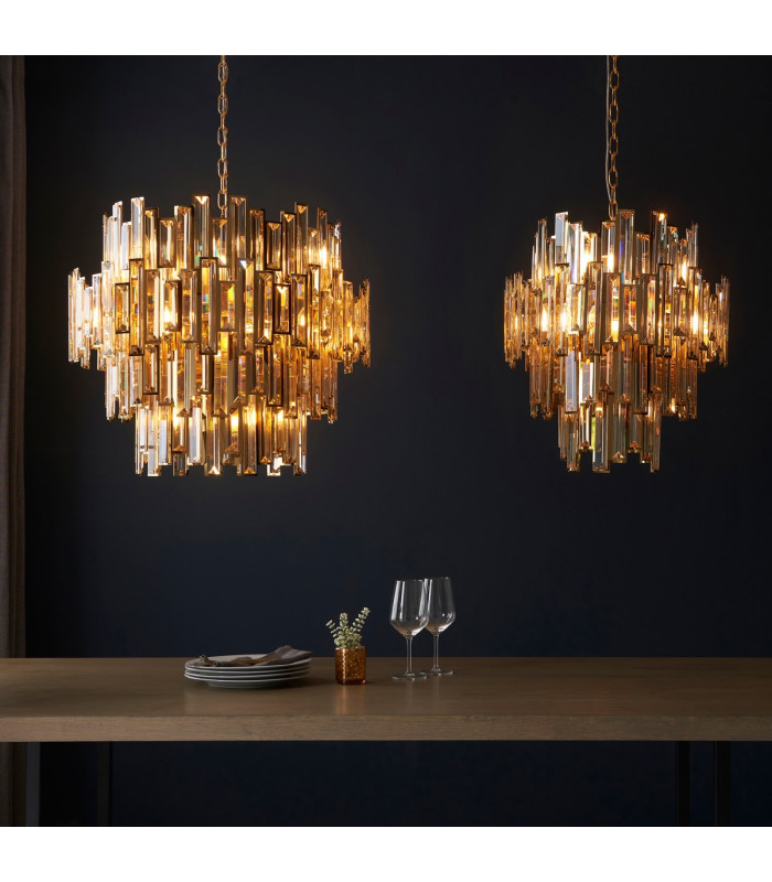 Viviana Pendant Ceiling Light Gold Effect Plate, Champagne Crystal, 15x E14