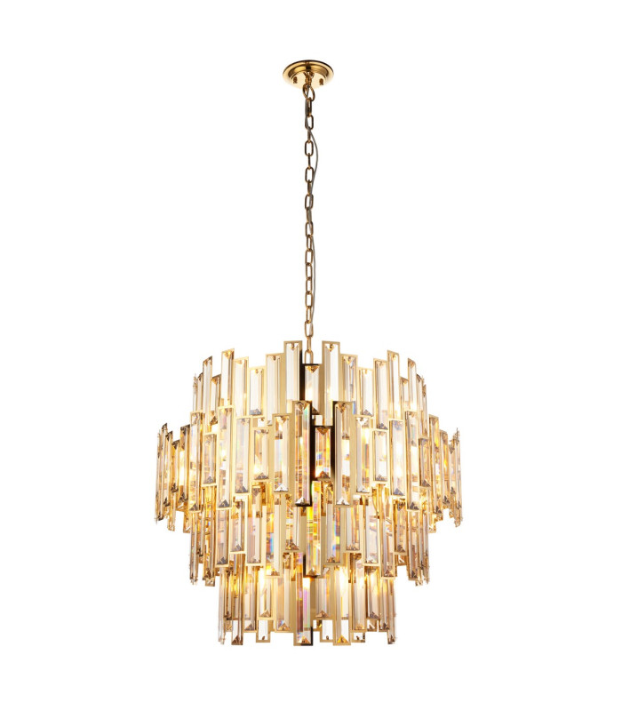 Viviana Pendant Ceiling Light Gold Effect Plate, Champagne Crystal, 15x E14