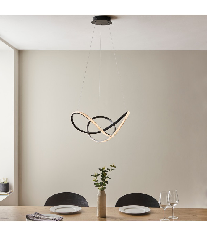 Francisca Integrated LED Pendant Ceiling Light Textured Black, Clear Faceted Acrylic, 1x Integrated LED