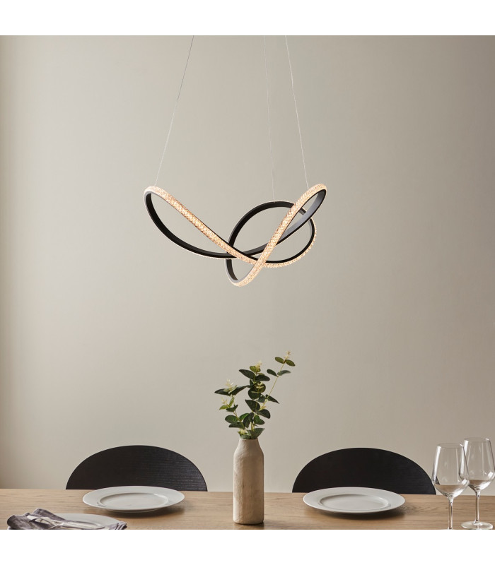 Francisca Integrated LED Pendant Ceiling Light Textured Black, Clear Faceted Acrylic, 1x Integrated LED