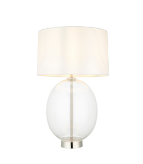 Kelda Oval Table Lamp with Round Shade Bright Nickel Plate, Clear Glass With Vintage White Fabric, 1x E27