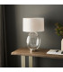 Kelda Oval Table Lamp with Round Shade Bright Nickel Plate, Clear Glass With Vintage White Fabric, 1x E27