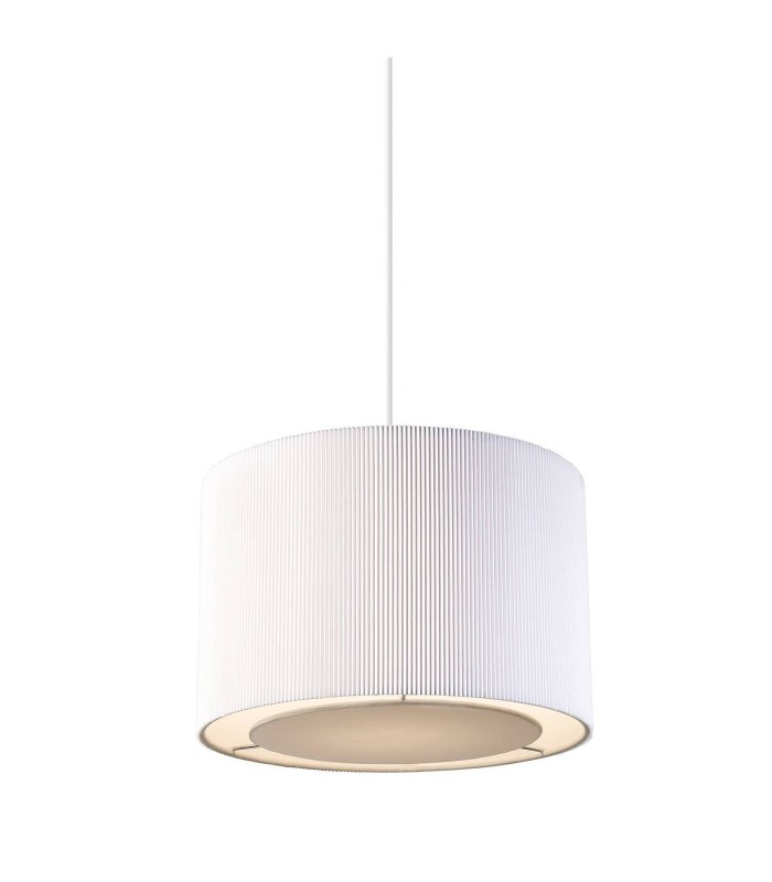 Cylindrical Ceiling Pendant Light Chrome, White Tc Fabric, E27 - 1