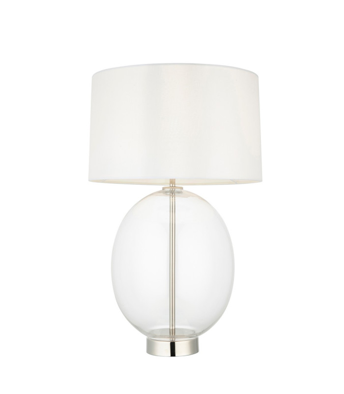 Kelda Oval Table Lamp with Round Shade Bright Nickel Plate, Clear Glass With Vintage White Fabric, 1x E27