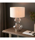 Kelda Shaped Table Lamp with Round Shade Bright Nickel Plate, Clear Glass With Vintage White Fabric, 1x E27
