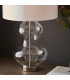 Kelda Shaped Table Lamp with Round Shade Bright Nickel Plate, Clear Glass With Vintage White Fabric, 1x E27