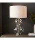 Kelda Shaped Table Lamp with Round Shade Bright Nickel Plate, Clear Glass With Vintage White Fabric, 1x E27