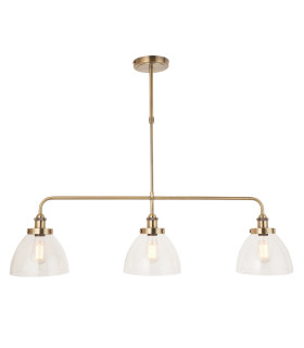 Hansen Bar Pendant Ceiling Light Antique Brass Plate, Clear Glass, 3x E27