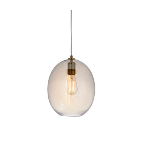 Kelda Oval Dome Pendant Ceiling Light Satin Brass Plate, Champagne Lustre Glass, 1x E27