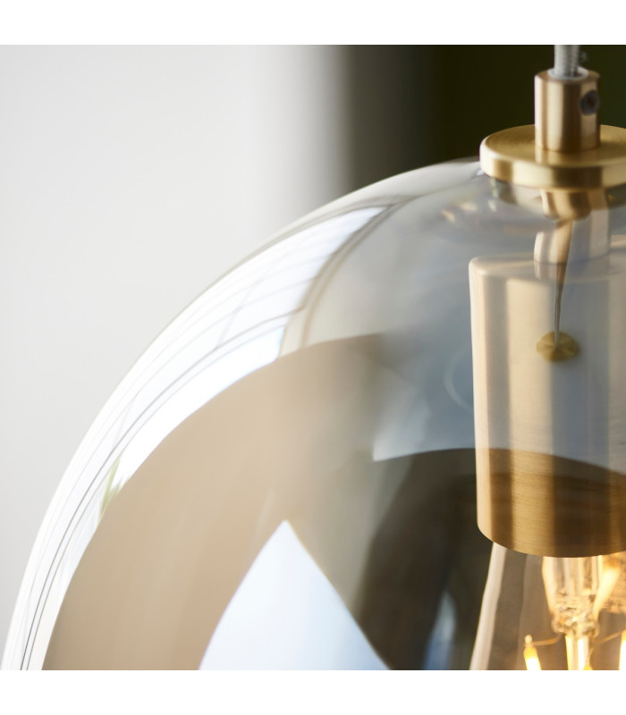 Kelda Oval Dome Pendant Ceiling Light Satin Brass Plate, Champagne Lustre Glass, 1x E27