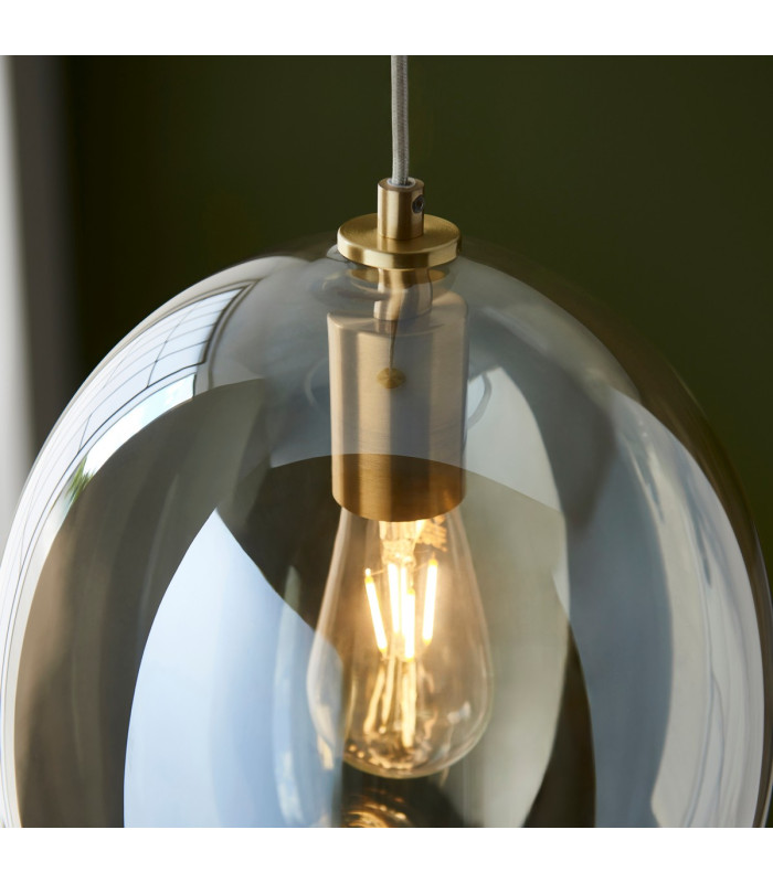 Kelda Oval Dome Pendant Ceiling Light Satin Brass Plate, Champagne Lustre Glass, 1x E27
