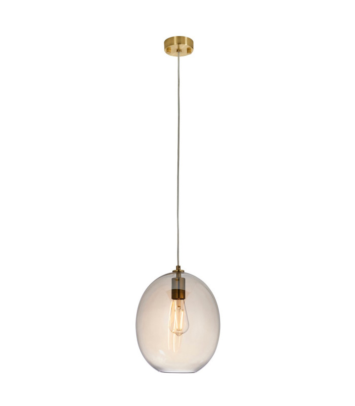 Kelda Oval Dome Pendant Ceiling Light Satin Brass Plate, Champagne Lustre Glass, 1x E27