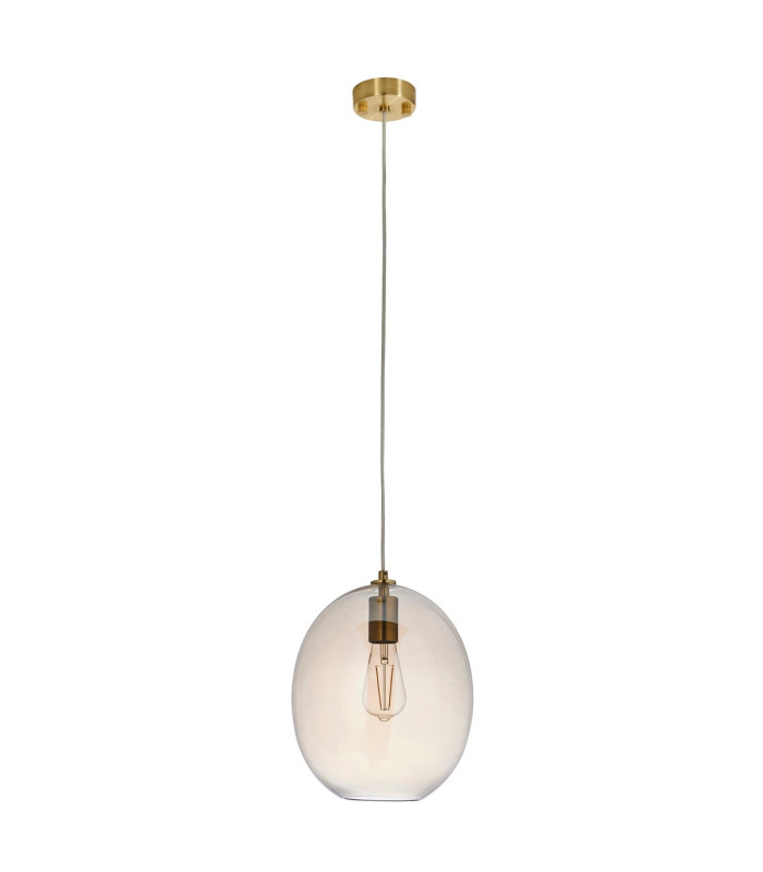 Kelda Oval Dome Pendant Ceiling Light Satin Brass Plate, Champagne Lustre Glass, 1x E27