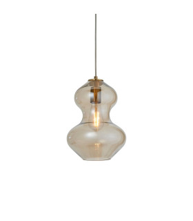 Kelda Shaped Dome Pendant Ceiling Light Satin Brass Plate, Champagne Lustre Glass, 1x E27
