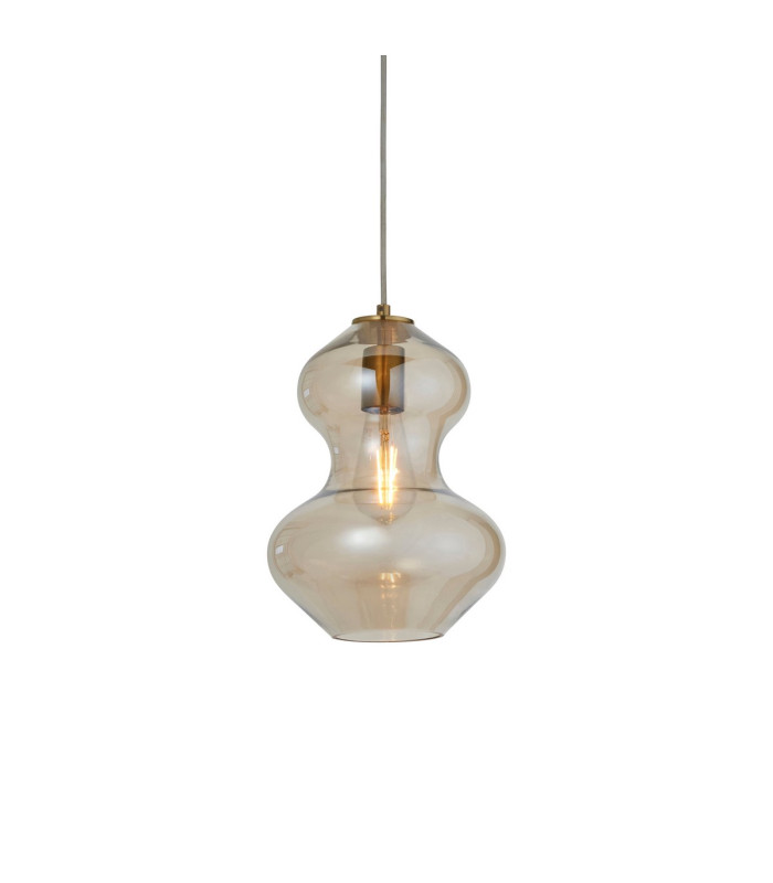 Kelda Shaped Dome Pendant Ceiling Light Satin Brass Plate, Champagne Lustre Glass, 1x E27