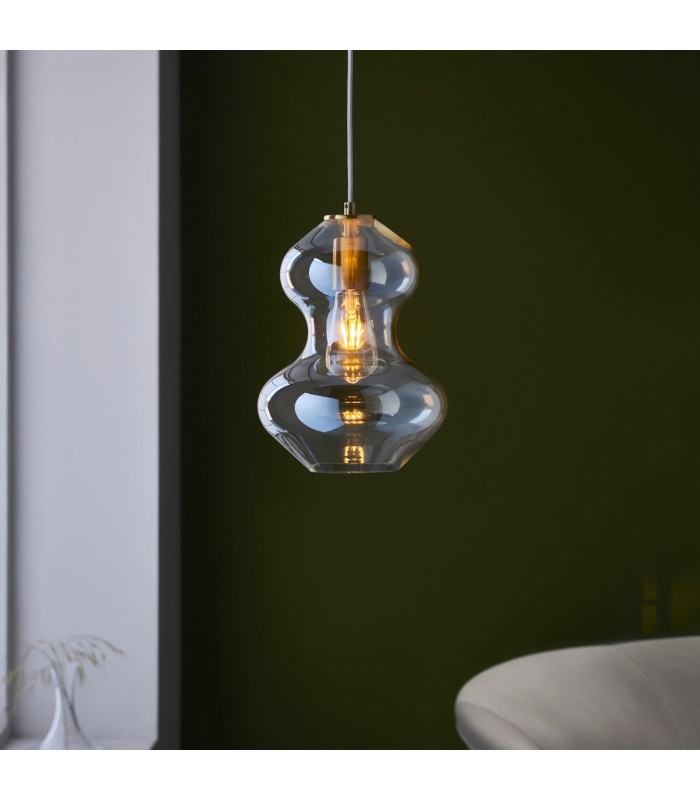 Kelda Shaped Dome Pendant Ceiling Light Satin Brass Plate, Champagne Lustre Glass, 1x E27