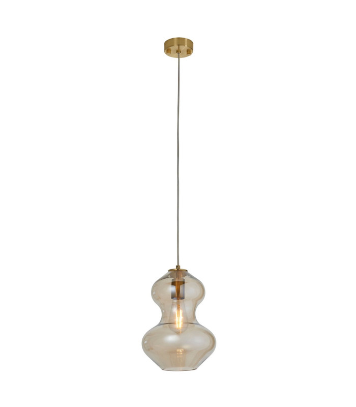 Kelda Shaped Dome Pendant Ceiling Light Satin Brass Plate, Champagne Lustre Glass, 1x E27