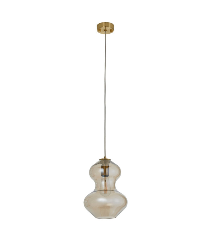 Kelda Shaped Dome Pendant Ceiling Light Satin Brass Plate, Champagne Lustre Glass, 1x E27