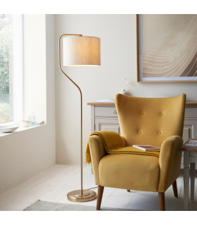 Clement Floor Lamp with Shade Br Aged Brass Plate, Natural Linen Mix Fabric, 1x E27