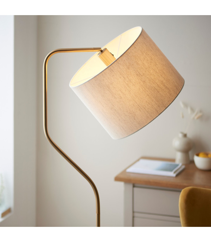 Clement Floor Lamp with Shade Br Aged Brass Plate, Natural Linen Mix Fabric, 1x E27
