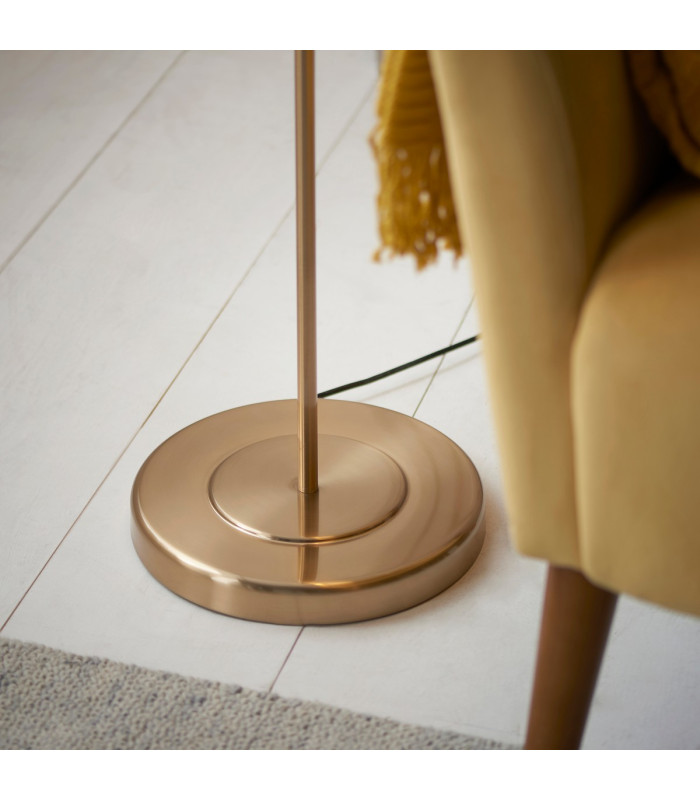 Clement Floor Lamp with Shade Br Aged Brass Plate, Natural Linen Mix Fabric, 1x E27