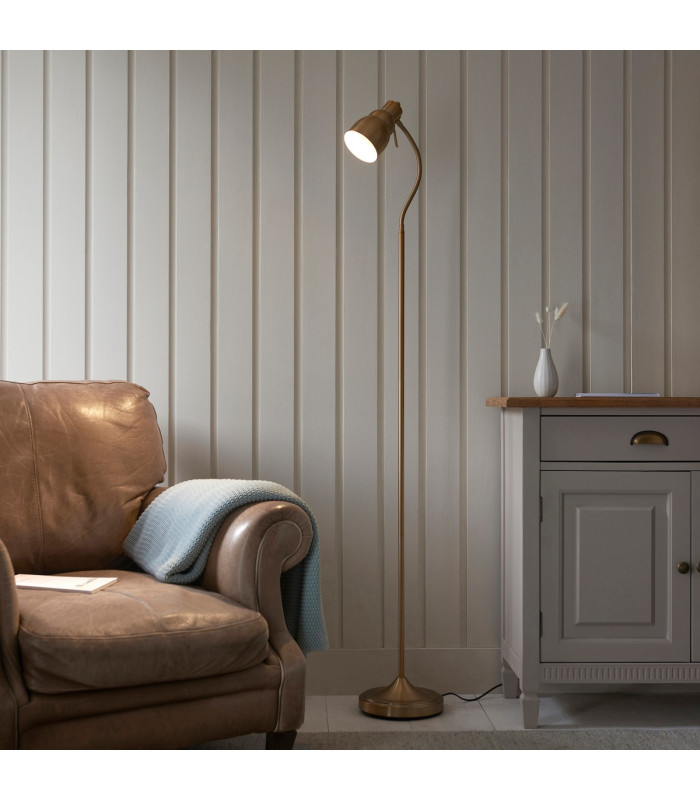 Classic Flexi Task Floor Lamp Brushed Aged Brass Plate, 1x GU10
