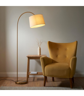 Carlson Arc Floor Lamp Warm Brass Plate, Natural Fabric, 1x E27