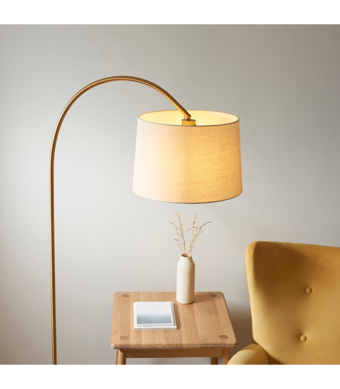 Carlson Arc Floor Lamp Warm Brass Plate, Natural Fabric, 1x E27