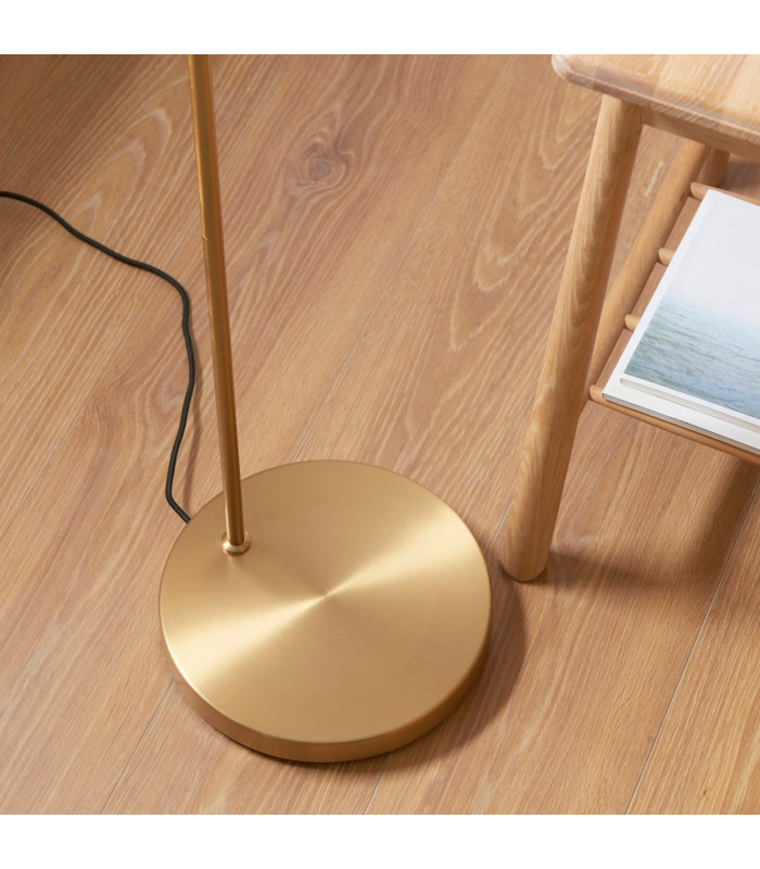 Carlson Arc Floor Lamp Warm Brass Plate, Natural Fabric, 1x E27