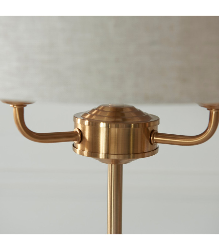 Highclere Table Lamp with Round Shade Vintage Brass, Natural Linen, 3x E14