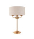 Highclere Table Lamp with Round Shade Vintage Brass, Natural Linen, 3x E14