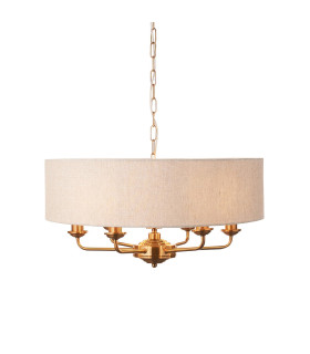 Highclere Multi Arm Pendant Ceiling Light Vintage Brass, Natural Linen, 6x E14