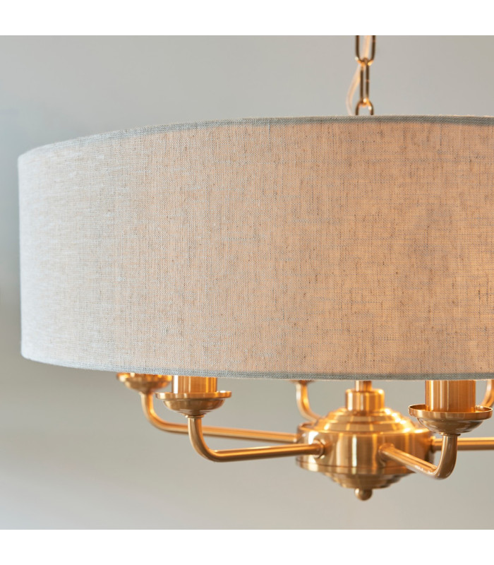 Highclere Multi Arm Pendant Ceiling Light Vintage Brass, Natural Linen, 6x E14