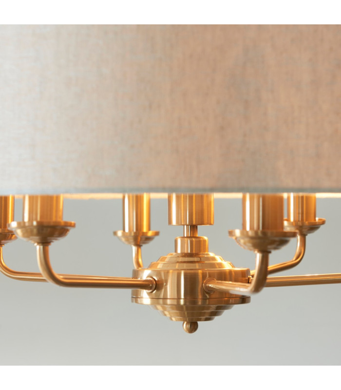 Highclere Multi Arm Pendant Ceiling Light Vintage Brass, Natural Linen, 6x E14