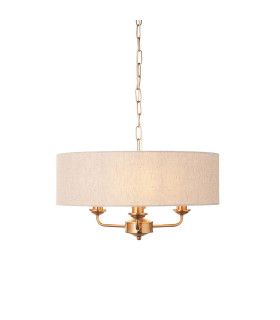 Highclere Multi Arm Pendant Ceiling Light Vintage Brass, Natural Linen, 3x E14