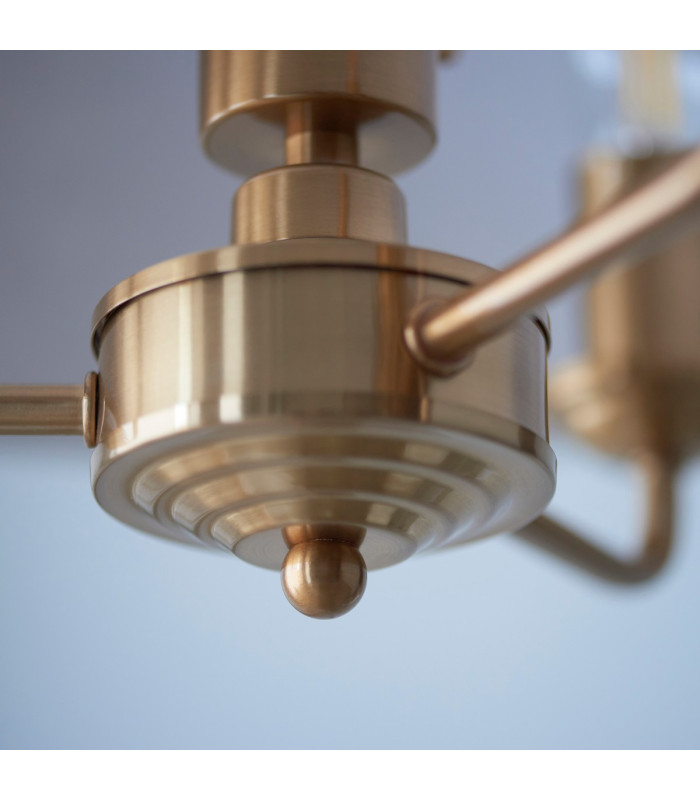 Highclere Multi Arm Pendant Ceiling Light Vintage Brass, Natural Linen, 3x E14