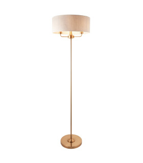 Highclere Floor Lamp with Shade Vintage Brass, Natural Linen, 3x E14