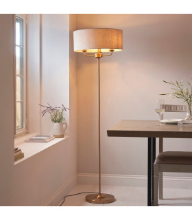 Highclere Floor Lamp with Shade Vintage Brass, Natural Linen, 3x E14