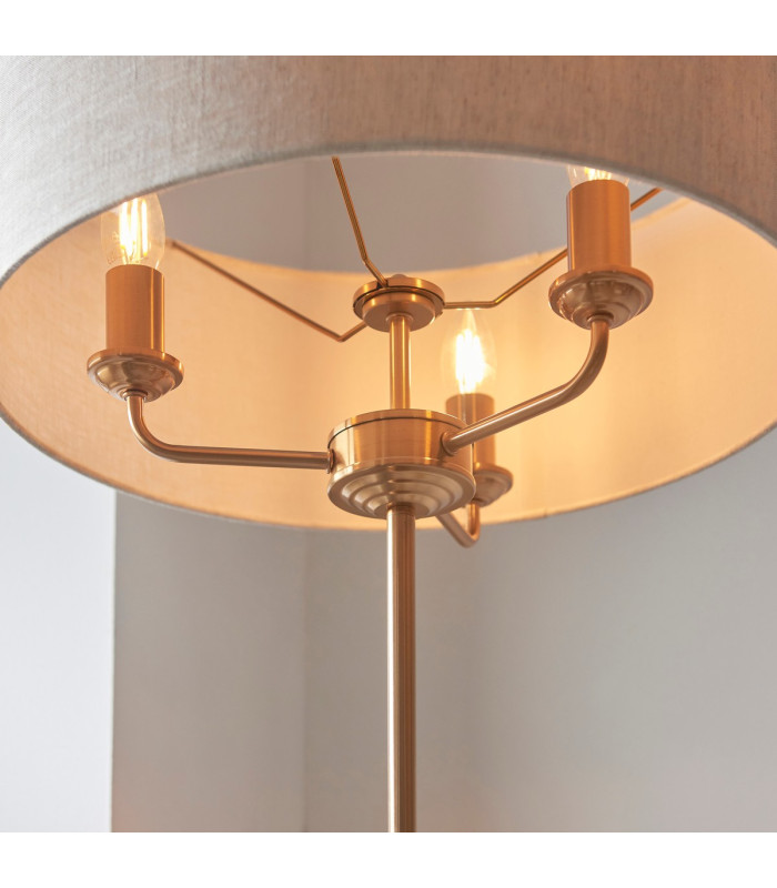 Highclere Floor Lamp with Shade Vintage Brass, Natural Linen, 3x E14