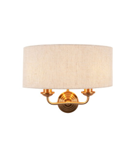 Highclere Wall Lamp with Shade Vintage Brass, Natural Linen, 2x E14