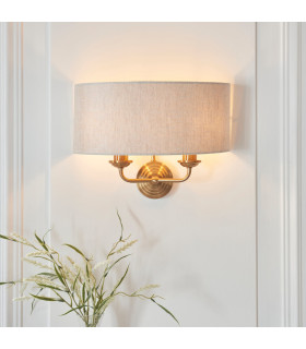 Highclere Wall Lamp with Shade Vintage Brass, Natural Linen, 2x E14