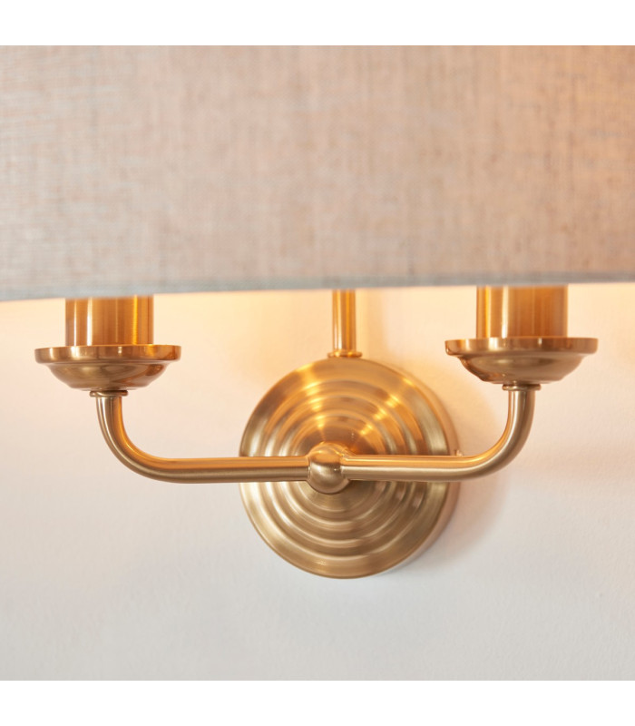 Highclere Wall Lamp with Shade Vintage Brass, Natural Linen, 2x E14